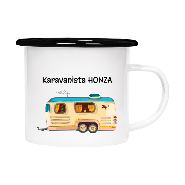 Plecháček - smaltový lem s potiskem Plecháček karavanista upravitelný